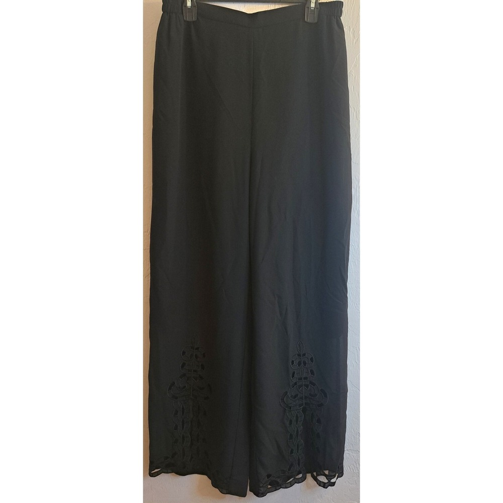 Tally Taylor Vtg Black Cutwork Embroidery Pants‎ 18 Old Money Quiet Luxury Chic